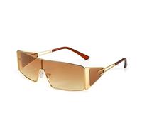 FancyPink Y2K Occhiali da sole per le donne - Retro rettangolare Wrap Around Eyewear-2000S Non-polarizzato Metal Frame, A3 Oro/Tè