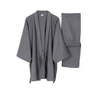 FANCYPUMPKIN Tute Stile Giapponese da Uomo Pigiama Kimono in Cotone Puro Allentato, Grigio XL