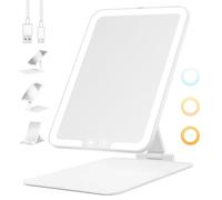 FANCYSEEU Specchio per il trucco ricaricabile con luce, specchio cosmetico pieghevole dimmerabile in 3 colori con mini specchio ingranditore 15X, specchio portatile da viaggio ultra sottile, bianco