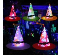 Fancysky 5 Cappelli da Strega da Appendere,Cappello da Strega di Halloween Illuminato a LED,Decorazioni di Halloween,può Essere Appeso o Indossato,Adatto per Cortile,Giardino,Festa
