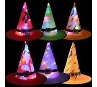 Fancysky 5 Cappelli da Strega da Appendere, Decorazioni di Halloween | Cappello da Strega di Halloween Illuminato a LED, Può essere Appeso o Indossato,Adatto per Cortile,Giardino,Festa