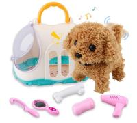 Fancysky Elettronico Cane Giocattolo, Cane che Abbaia Cammina, Cane Giocattolo Cammina Abbaia, Cagnolino Bambini 3 Anni, Cagnolino Interattivo Bambini, Giocattolo Peluche Animale (Cane Teddy)