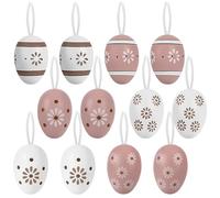 Fancysky Uova Pasquali Decorative, 12 Pezzi Uova di Pasqua da Appendere in Plastica 6cm, Decorazioni Pasquali, Eleganti Piccole Ovetti Colorate Esterno Marroni Bianco