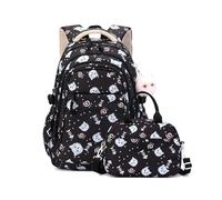 FANDARE 2 in1 Carino Zaino per bambini con pranzo al sacco Ragazzi Ragazze scolastico Leggero Cartella Zainetto Borsa Adolescenti per la scuola elementare Daypacks Borsa a spalla Nero