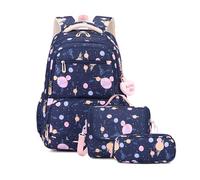 FANDARE 3 in1 Zaino per bambini con pranzo al sacco & Astuccio Ragazzi Ragazze scolastico Leggero Cartella Zainetto riflettente Borsa Adolescenti per la scuola elementare Borsa a spalla Blu scuro