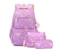 FANDARE 3 in1 Zaino per bambini con pranzo al sacco & Astuccio Ragazzi Ragazze scolastico Leggero Cartella Zainetto riflettente Borsa Adolescenti per la scuola elementare Borsa a spalla Viola