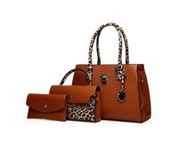 FANDARE 3 pezzi Set Elegante Borsa a Mano Donna PU Pelle Borse tracolla Spalla Leopardato Retrò Borse Tote Pochette Portafoglio Borsa Messenger per Shopping Viaggio Partito Sacchetto Borsetta Marrone