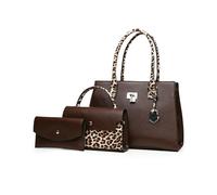 FANDARE 3 pezzi Set Elegante Borsa a Mano Donna PU Pelle Borse tracolla Spalla Leopardato Retrò Borse Tote Pochette Portafoglio Borsa Messenger per Shopping Viaggio Sacchetto Borsetta Marrone scuro