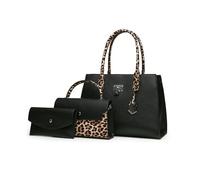 FANDARE 3 pezzi Set Elegante Borsa a Mano Donna PU Pelle Borse tracolla Spalla Leopardato Retrò Borse Tote Pochette Portafoglio Borsa Messenger per Shopping Viaggio Partito Sacchetto Borsetta Nero