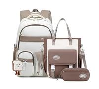 FANDARE 3 Pezzi Set Zainetti per bambini per (5-20 Anni) Zaino per Scuola Media e Superiore con Braciale a Tracolla & Astuccio per Adolescenti Ragazzi Ragazze, Zaino da Viaggio e Università Marrone