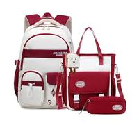 FANDARE 3 Pezzi Set Zainetti per bambini per (5-20 Anni) Zaino per Scuola Media e Superiore con Braciale a Tracolla & Astuccio per Adolescenti Ragazzi Ragazze, Zaino da Viaggio e Università Rosso