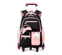 FANDARE 35L Zaino con Ruote 2 in 1 Ruote 6X Antiscivolo per Salire Scale Compatibile 15.6" PC Tasche Multiple Oxford Impermeabile Rosa