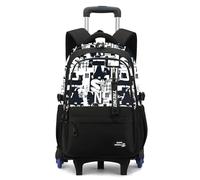 FANDARE 35L Zaino Trolley Staccabile 2-in-1 Zaini scolastico studenti Valigia rolling 6 ruote per laptop Bagaglio a mano Cartelle Daypacks Zaini casual viaggio Stella Lettere bianche nere