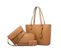 FANDARE 4 pezzi Set Elegante Borsa a Mano con Pochette e Clutch Borse a tracolla Portafoglio Donna PU Pelle Spalla Borse Tote Pochette Messenger per Shopping Viaggio Sacchetto Borsetta Marrone