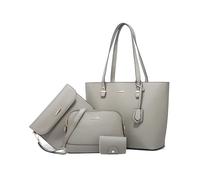 FANDARE 4 pezzi Set Elegante Borsa a Mano con Pochette e Clutch Borse a tracolla Portafoglio Donna PU Pelle Spalla Borse Tote Pochette Messenger per Shopping Viaggio Partito Sacchetto Borsetta Grigio