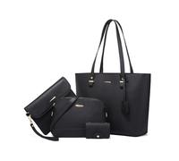 FANDARE 4 pezzi Set Elegante Borsa a Mano con Pochette e Clutch Borse a tracolla Portafoglio Donna PU Pelle Spalla Borse Tote Pochette Messenger per Shopping Viaggio Partito Sacchetto Borsetta Nero