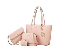 FANDARE 4 pezzi Set Elegante Borsa a Mano con Pochette e Clutch Borse a tracolla Portafoglio Donna PU Pelle Spalla Borse Tote Pochette Messenger per Shopping Viaggio Partito Sacchetto Borsetta Rosa