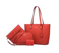 FANDARE 4 pezzi Set Elegante Borsa a Mano con Pochette e Clutch Borse a tracolla Portafoglio Donna PU Pelle Spalla Borse Tote Pochette Messenger per Shopping Viaggio Partito Sacchetto Borsetta Rosso