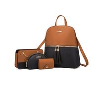 FANDARE 4 pezzi Set Nappa Borsa a Mano con Pochette e Clutch Borse a tracolla Portafoglio Zaino Donna Zaini PU Pelle Spalla Borse Tote Pochette Messenger per Shopping Viaggio Borsetta Marrone Nero