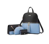 FANDARE 4 pezzi Set Nappa Borsa a Mano con Pochette e Clutch Borse a tracolla Portafoglio Zaino Donna Zaini PU Pelle Spalla Borse Tote Pochette Messenger per Shopping Viaggio Borsetta Blu Nero