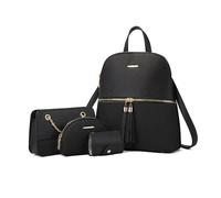 FANDARE 4 pezzi Set Nappa Borsa a Mano con Pochette e Clutch Borse a tracolla Portafoglio Zaino Donna Zaini PU Pelle Spalla Borse Tote Pochette Messenger per Shopping Viaggio Borsetta Nero