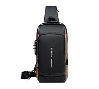 FANDARE Antifurto Borsa Petto Affari Borse a Tracolla Borsa con USB Borsa a Spalla per Uomo Viaggio Escursionismo Bici Campeggio Escursione Impermeabile Multi-Tasche Piccolo Zaino, Nero/Marrone, L,