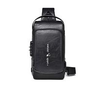 FANDARE Antifurto Zaino Monospalla Borsello Uomo Tracolla Business PU Pelle Borsa a Spalla con porta di ricarica USB per Scuola Outdoor Trekking Ciclismo Viaggio Moto Piccolo Zainetto Nero A