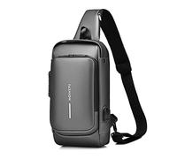 FANDARE Antifurto Zaino Monospalla Uomo Borse piccole a tracolla con USB Business Borsa a Spalla Impermeabile PU per Scuola Outdoor Ciclismo Viaggio Hiking Multitasche Sling Bag Grigio