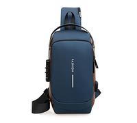 FANDARE Antifurto Zaino Monospalla Uomo Borse piccole a tracolla con USB Business Borsa a Spalla Impermeabile PU per Scuola Outdoor Ciclismo Viaggio Hiking Multitasche Sling Bag Blu