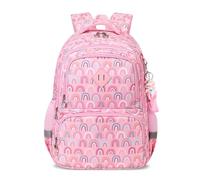 FANDARE Arcobaleno Zaino per Bambini Ragazzo Ragazze - Zainetto Leggero con Strisce Riflettenti, Borsa Scuola Casual Rosa