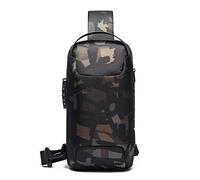 FANDARE Borsa a Tracolla Anti-Ladro Uomo e Donna, Borsa a Tracolla con Porta USB di Ricarica, Borsa da Petto Impermeabile, Zainetto da Spalla per Escursionismo Ciclismo Corsa Viaggio Mimetico