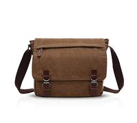 FANDARE Borsa a Tracolla Borse a spalla per 14 Pollici PC Ventiquattrore Borse Messenger di tela Uomo Donna Borsa postino Borsetta per viaggio lavoro scuola business università Pendolare Marrone L