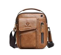 FANDARE Borsa a Tracolla Uomo in Pelle, Borsa Business Messenger, Borsa a spalla per Viaggio e Quotidiano, Piccola 24 Ore Ventiquattrore Borsa per Tablet da 7,9 Pollici Marrone chiaro