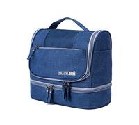 FANDARE Borsa da Toilette Borsa Cosmetica da Viaggio Donna Pochette per Trucchi Uomo Case da viaggio Appendibile Cosmetica Organizer Portatile con Strato asciutto e bagnato Impermeabile Blu Scuro