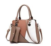 FANDARE Borsa Donna Spalla Tracolla 2 Pezzi Set Borse a Tote Pelle PU Impermeabile Grande Messenger per Shopping Viaggio Work Crossbody Bag Cachi