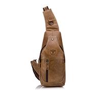 FANDARE Borsa per il petto da uomo, borsa a tracolla in pelle, per viaggi, escursionismo, sport, borsa a tracolla impermeabile, Giallo Marrone, L, Retro,Retrò