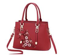FANDARE Borse a Mano Ricamata Borse a Spalla da donna Impermeabile Borse a Tracolla PU Pelle Borse Tote Borse Messenger per Shopping Viaggio Lavoro Incontri Vino Rosso