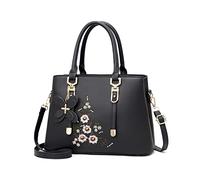 FANDARE Borse a Mano Ricamata Borse a Spalla da donna Impermeabile Borse a Tracolla PU Pelle Borse Tote Borse Messenger per Shopping Viaggio Lavoro Incontri Nero