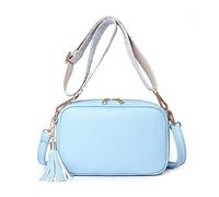 FANDARE Borse a spalla da Donna Quadrato Borse a Tracolla PU Pelle Borsa Mano con due tracolla Decorazione Nappa Elegante Borsa a Spalla Pochette Borsello Viaggio Borse Messenger Cielo blu