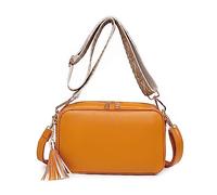 FANDARE Borse a spalla da Donna Quadrato Borse a Tracolla PU Pelle Borsa Mano con due tracolla Decorazione Nappa Elegante Borsa a Spalla Pochette Borsello Viaggio Borse Messenger Giallo
