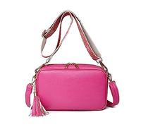 FANDARE Borse a spalla da Donna Quadrato Borse a Tracolla PU Pelle Borsa Mano con due tracolla Decorazione Nappa Elegante Borsa a Spalla Pochette Borsello Viaggio Borse Messenger Rosa Rossa