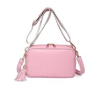 FANDARE Borse a spalla da Donna Quadrato Borse a Tracolla PU Pelle Borsa Mano con due tracolla Decorazione Nappa Elegante Borsa a Spalla Pochette Borsello Viaggio Borse Messenger Rosa