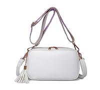 FANDARE Borse a spalla da Donna Quadrato Borse a Tracolla PU Pelle Borsa Mano con due tracolla Decorazione Nappa Elegante Borsa a Spalla Pochette Borsello Viaggio Borse Messenger Bianco
