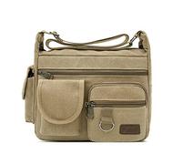 FANDARE Borse a spalla da Uomo,Borse Messenger di tela, Borse per 7.9'' tablet, Unisex Borsa a tracolla, Per lavoro e scuola Cachi