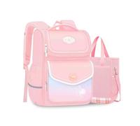 FANDARE Carina Zaino per bambini con Borsa a tracolla mano Ragazzi Ragazze scolastico Cartella Zainetto riflettente per la scuola elementare School Backpack per classi 3-6 Borsa a spalla Rosa