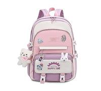 FANDARE Carino Zaino per Bambini Casual Cartelle Scuola Elementare Ragazze Ragazzi Zainetto Studenti Primarie Viaggiare con Cintura Fissa per Bagagli Rosa
