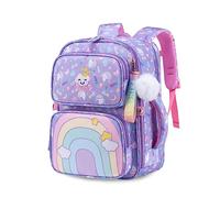 FANDARE Carino Zaino per bambini Zaini Cartelle Zaino Scuola Elementare Zaino Casual Ragazze Ragazzi Zainetto per Studenti Primarie Viaggiare con Striscia Riflettente con ciondolo in peluche Viola