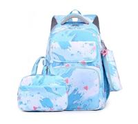 FANDARE Carino Zaino per bambini Zaini Casual Zaini scuola Elementare Zaini Cartelle con pranzo al sacco & Astuccio Zaino Scuola Borse Zainetto per Ragazze Ragazzi Studenti Primarie Zainetto Azzurro
