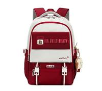 FANDARE Cartelle Donna Uomo Zaino Casual Zainetto Ragazza Zaino Scuola Zaino Università con un ciondolo carino Ragazza Cartella Daypack Zainetti per bambini Borsa zaino Adolescenti Backpack Rosso