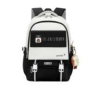 FANDARE Cartelle Donna Uomo Zaino Casual Zainetto Ragazza Zaino Scuola Zaino Università con un ciondolo carino Ragazza Cartella Daypack Zainetti per bambini Borsa zaino Adolescenti Backpack Nero